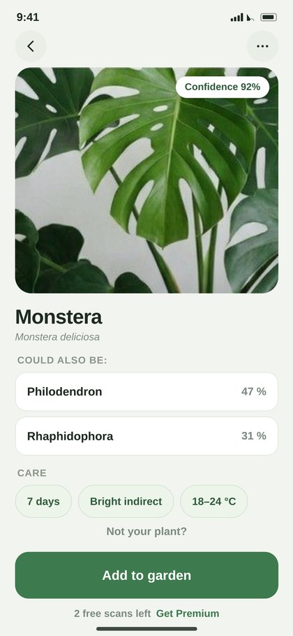 Plant identification result with confidence